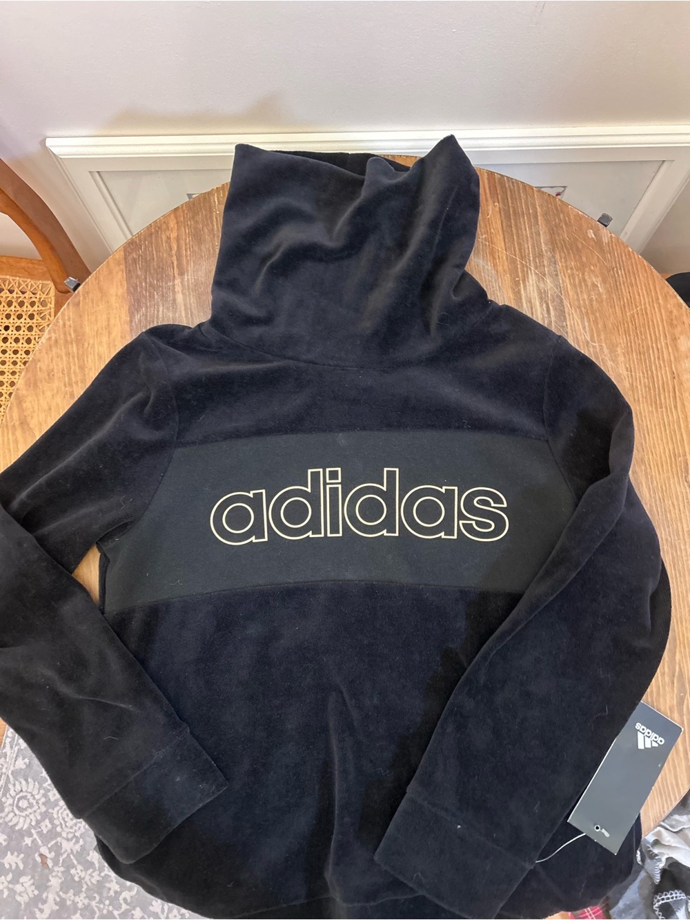 adidas Black Velour Funnel Neck Pullover